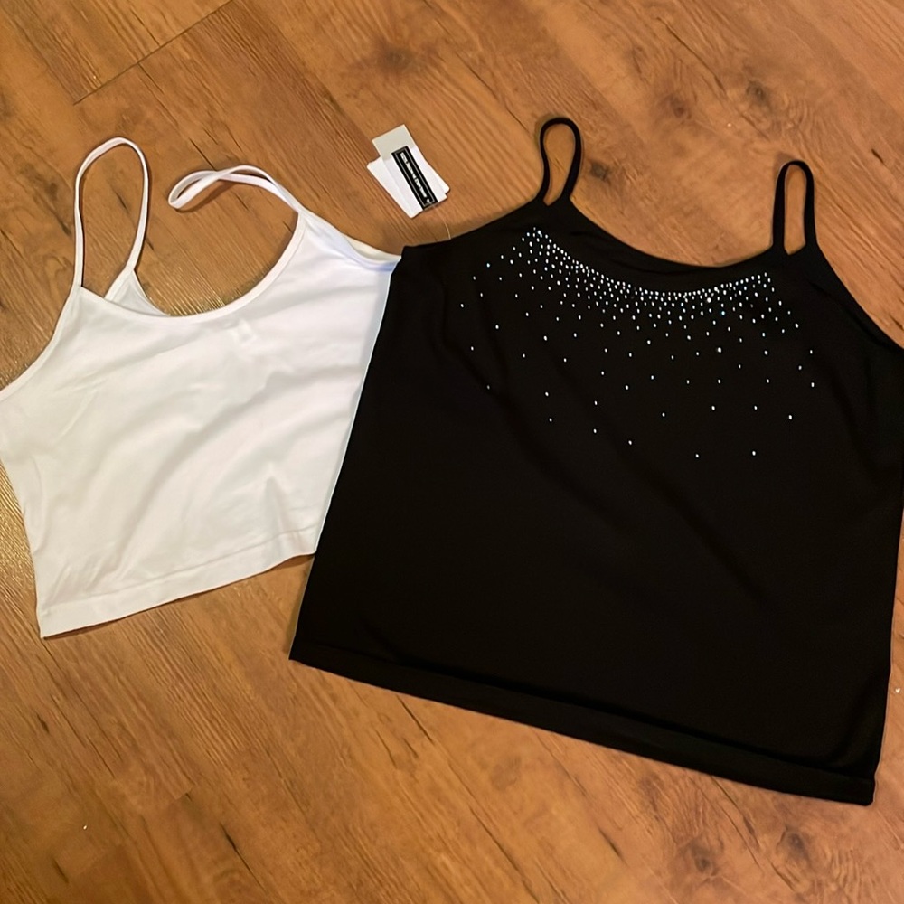 Black and white short tanks.